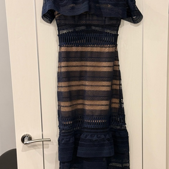 Self-Portrait Navy Sheer Lace Midi Dress - Picture 3 of 4